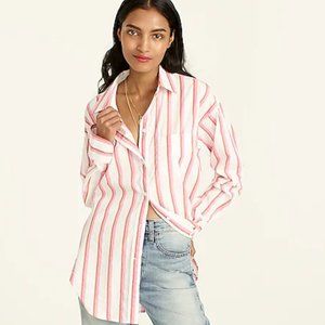 J Crew Relaxed-fit washed cotton poplin shirt in pink stripe NWT